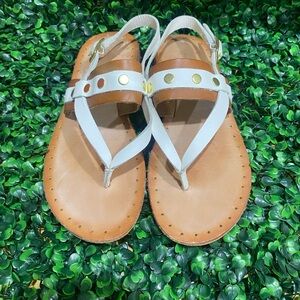 Frye 6 Avery Womens White Brown Leather Studded Thong Buckle Strappy Sandals